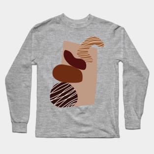 Warm Toned Boho Abstract Shapes line Art Design Long Sleeve T-Shirt